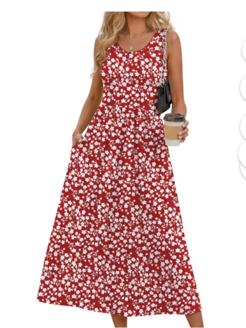 Red Floral Sleeveless lightweight midi dress w/Pockets SZ L NWT